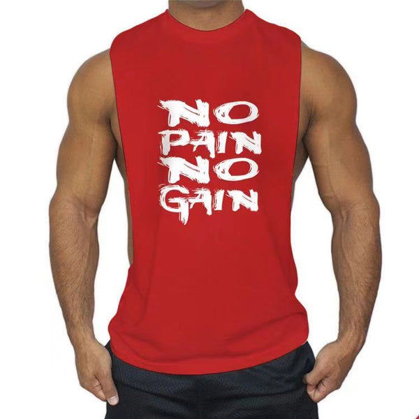red Fashion NO PAIN NO GAIN Printed Fitness Tank Tops