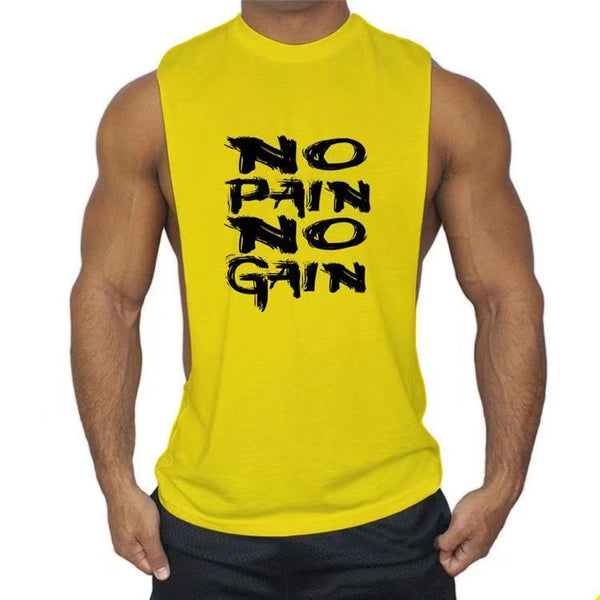 yellow Fashion NO PAIN NO GAIN Printed Fitness Tank Tops