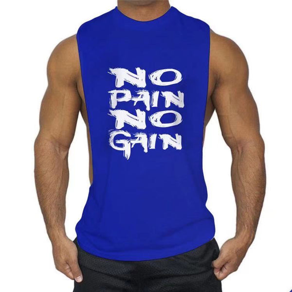 blue Fashion NO PAIN NO GAIN Printed Fitness Tank Tops