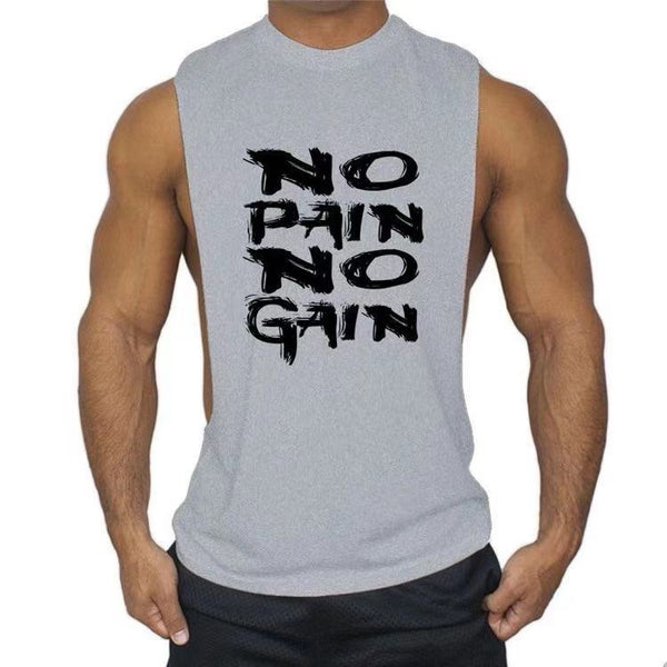 grey Fashion NO PAIN NO GAIN Printed Fitness Tank Tops