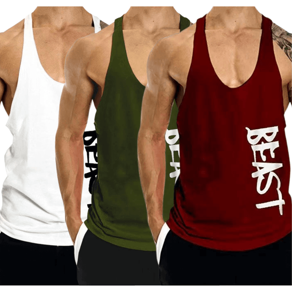 3 PACK Beast Printed Workout Tank Tops Stringers