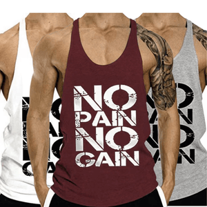 No Pain No Gain Printed Fitness Tank Tops for Men