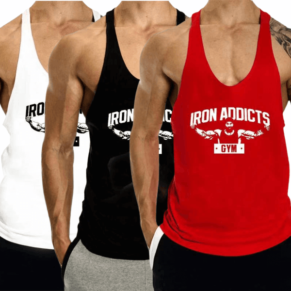 3 PACK IRON ADDICT Printed Workout GYM Tank Top