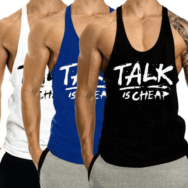 3 PACK TALK IS CHEAP Printed Motivational Work Out Tank Tops