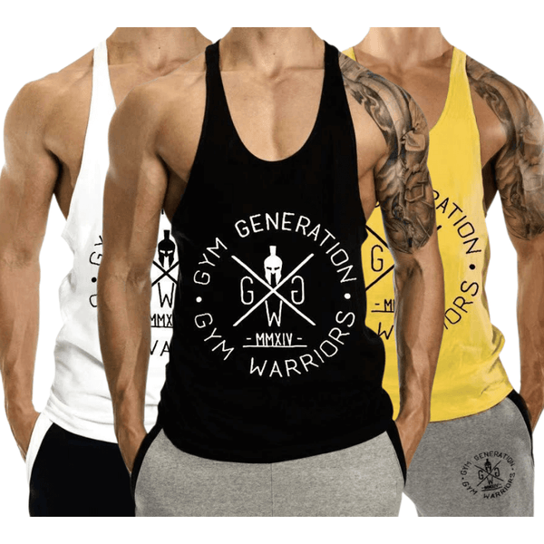 3 PACK Men's GYM WARRIORS GYM GENERATION Printed Y-back Tank Tops