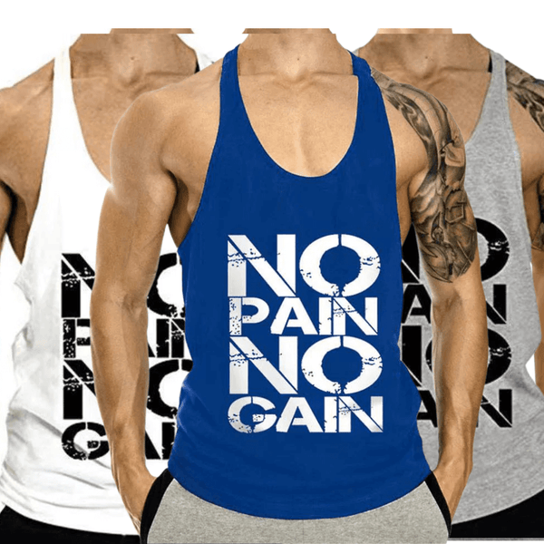 No Pain No Gain Printed Fitness Tank Tops for Men