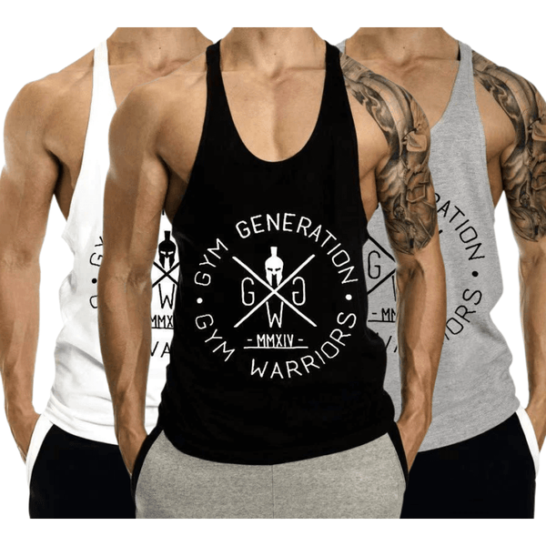 3 PACK Men's GYM WARRIORS GYM GENERATION Printed Y-back Tank Tops