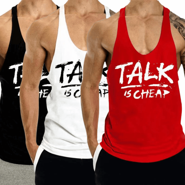 3 PACK TALK IS CHEAP Printed Motivational Work Out Tank Tops