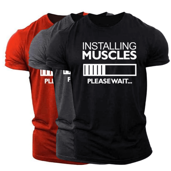 3 Packs INSTALLING MUSCLES Printed Men's Fitness Short Sleeve T-shirt