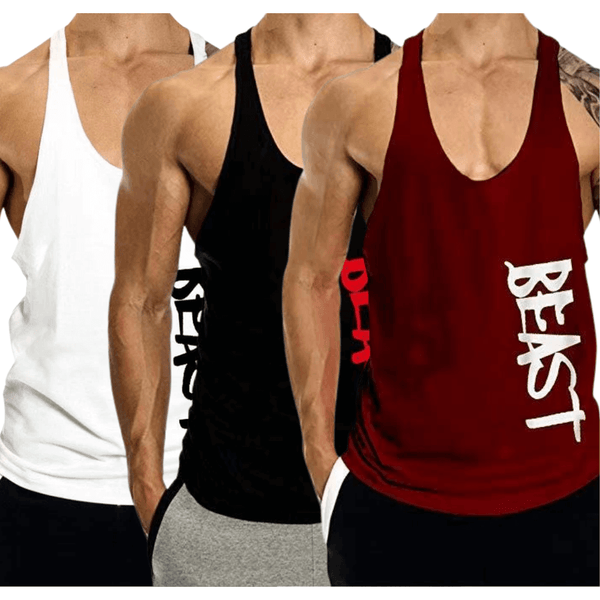 3 PACK Beast Printed Workout Tank Tops Stringers