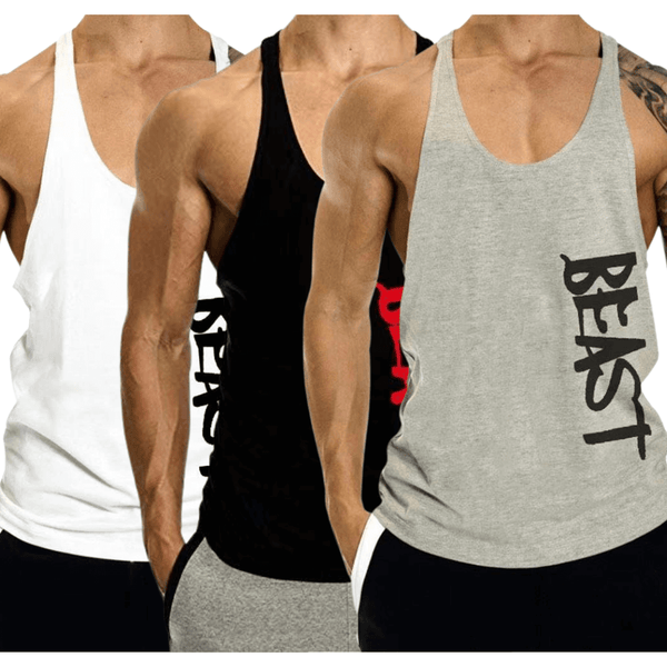 3 PACK Beast Printed Workout Tank Tops Stringers