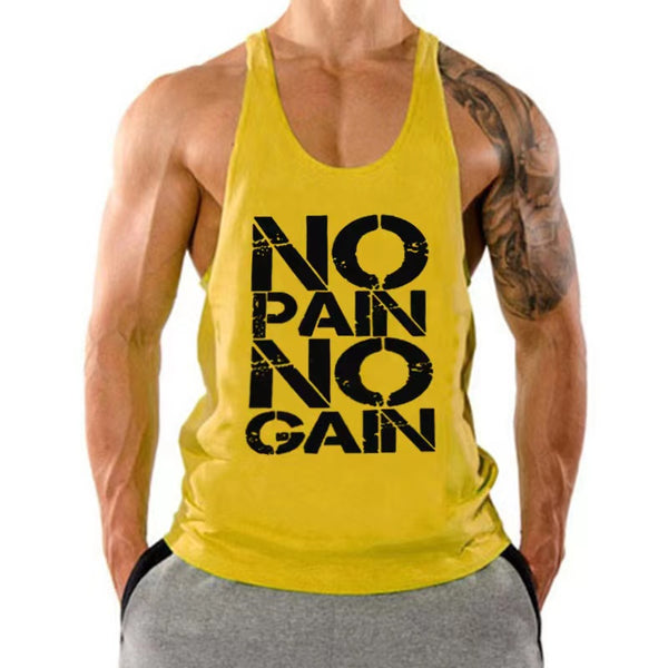 No Pain No Gain Printed Fitness Tank Tops for Men