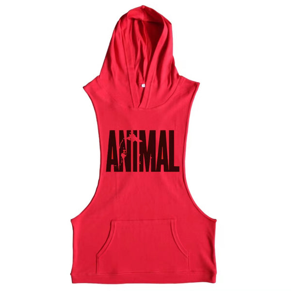 red Best ANIMAL Hoodie Tank Tops for Workout