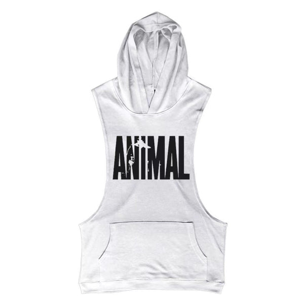 white Best ANIMAL Hoodie Tank Tops for Workout