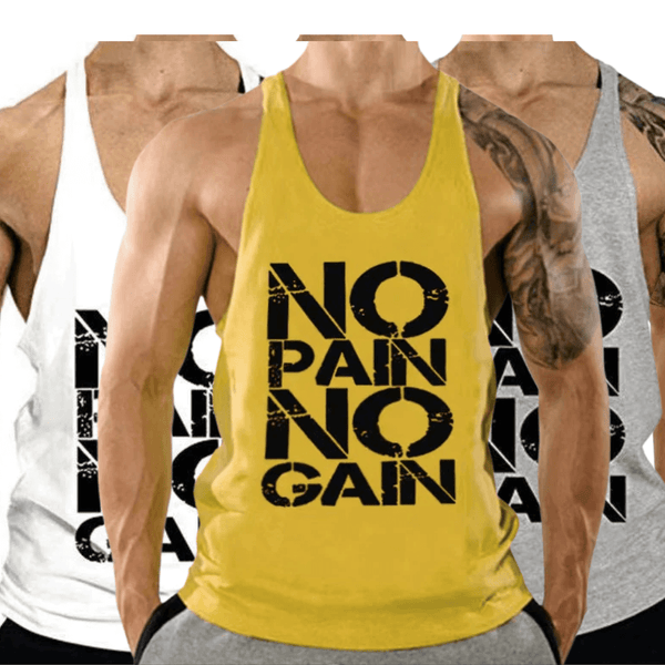 No Pain No Gain Printed Fitness Tank Tops for Men