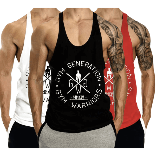 3 PACK Men's GYM WARRIORS GYM GENERATION Printed Y-back Tank Tops