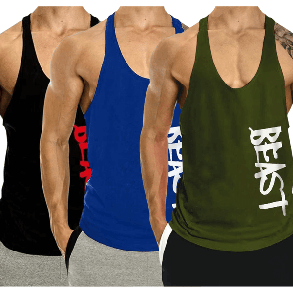 3 PACK Beast Printed Workout Tank Tops Stringers