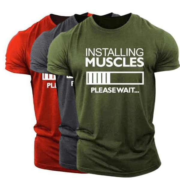 3 Packs INSTALLING MUSCLES Printed Men's Fitness Short Sleeve T-shirt
