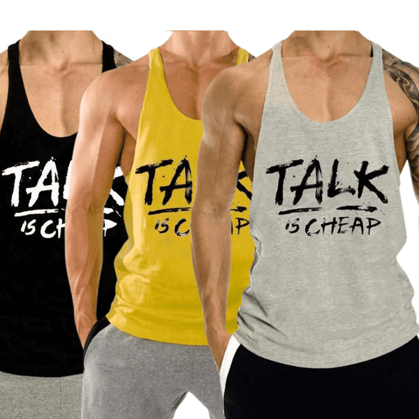 3 PACK TALK IS CHEAP Printed Motivational Work Out Tank Tops