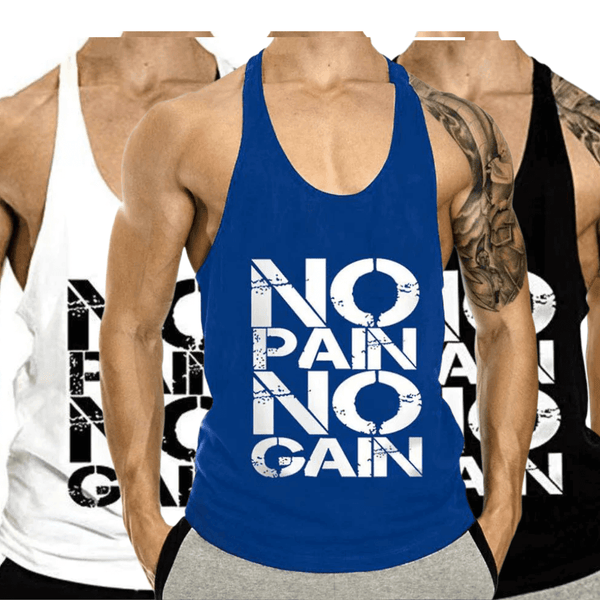 No Pain No Gain Printed Fitness Tank Tops for Men