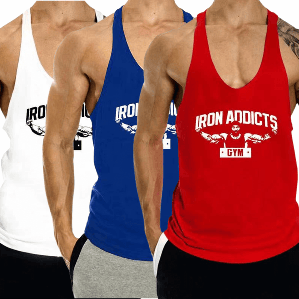 3 PACK IRON ADDICT Printed Workout GYM Tank Top