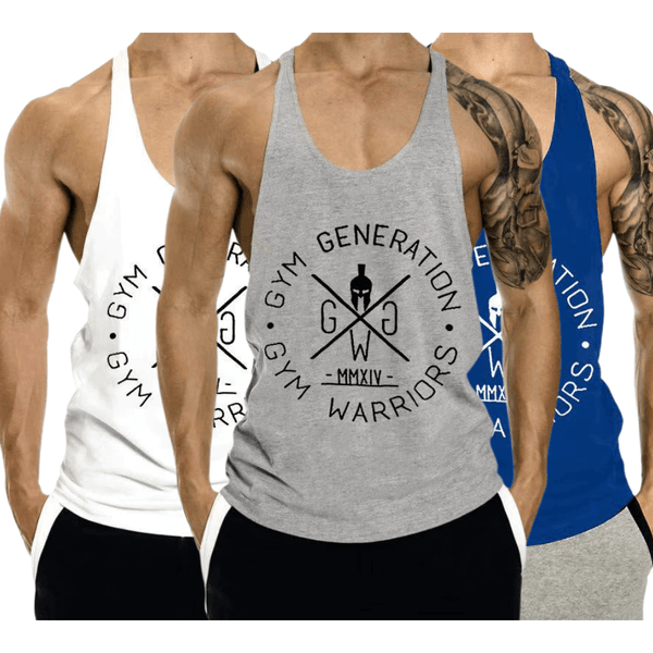 3 PACK Men's GYM WARRIORS GYM GENERATION Printed Y-back Tank Tops