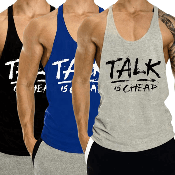 3 PACK TALK IS CHEAP Printed Motivational Work Out Tank Tops