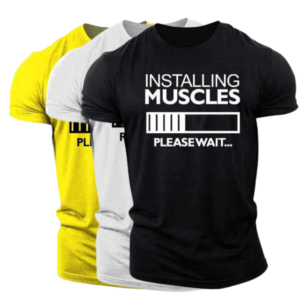 3 Packs INSTALLING MUSCLES Printed Men's Fitness Short Sleeve T-shirt