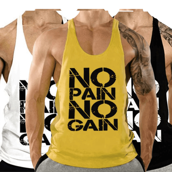 No Pain No Gain Printed Fitness Tank Tops for Men