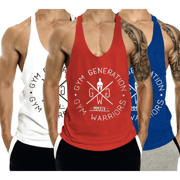 3 PACK Men's GYM WARRIORS GYM GENERATION Printed Y-back Tank Tops