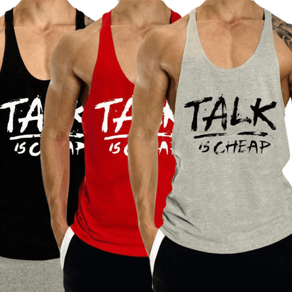 3 PACK TALK IS CHEAP Printed Motivational Work Out Tank Tops