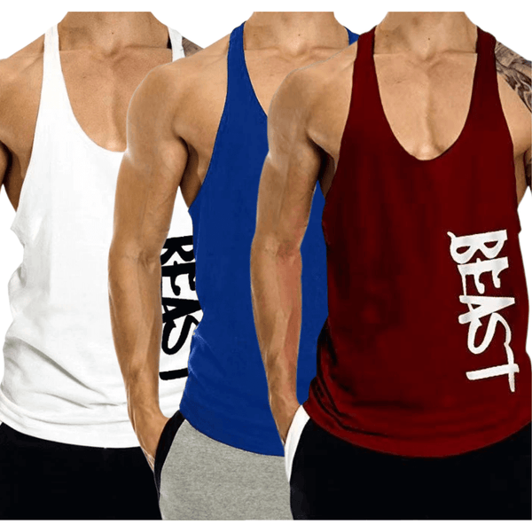 3 PACK Beast Printed Workout Tank Tops Stringers