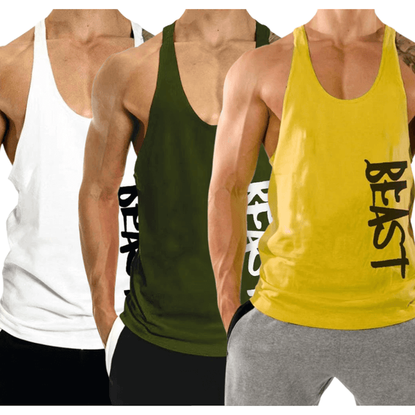 3 PACK Beast Printed Workout Tank Tops Stringers