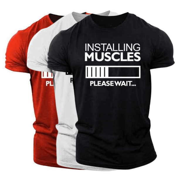 3 Packs INSTALLING MUSCLES Printed Men's Fitness Short Sleeve T-shirt