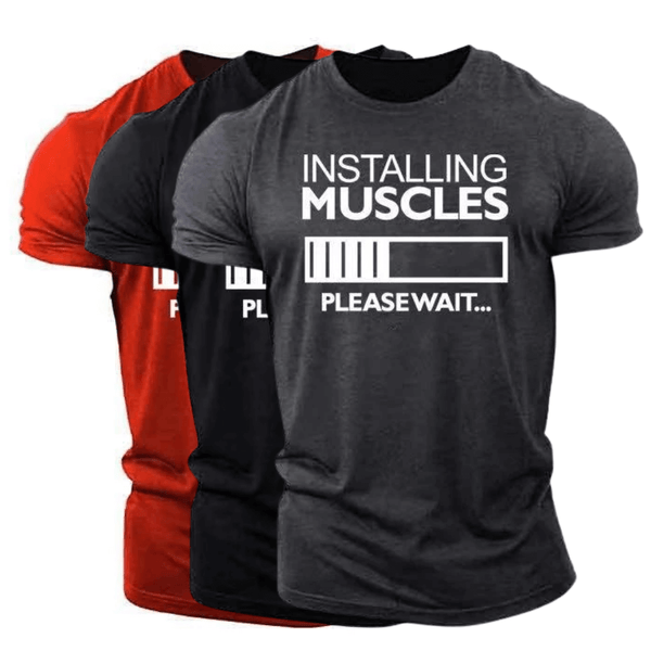 3 Packs INSTALLING MUSCLES Printed Men's Fitness Short Sleeve T-shirt
