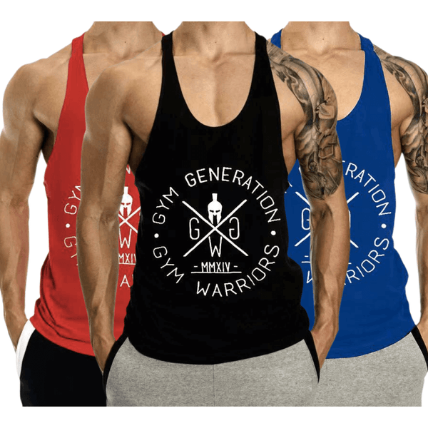 3 PACK Men's GYM WARRIORS GYM GENERATION Printed Y-back Tank Tops