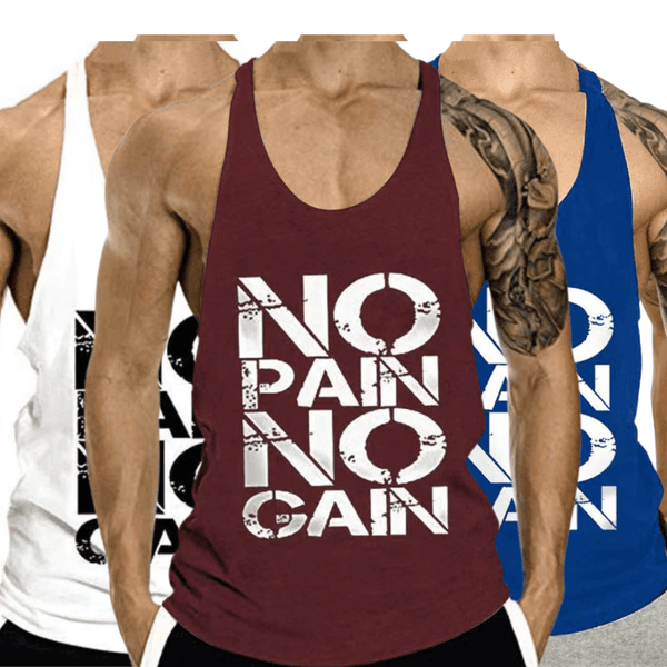 No Pain No Gain Printed Fitness Tank Tops for Men