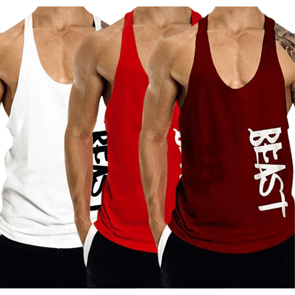 3 PACK Beast Printed Workout Tank Tops Stringers