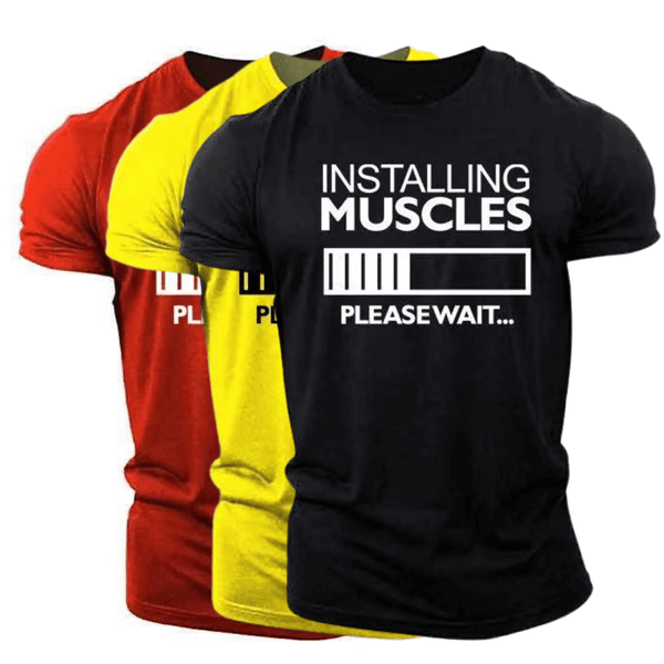 3 Packs INSTALLING MUSCLES Printed Men's Fitness Short Sleeve T-shirt