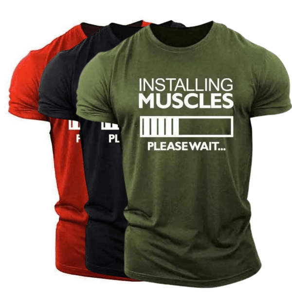 3 Packs INSTALLING MUSCLES Printed Men's Fitness Short Sleeve T-shirt