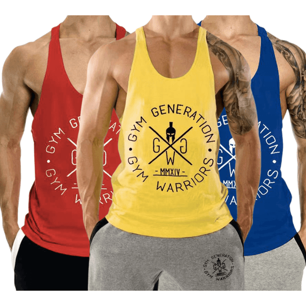 3 PACK Men's GYM WARRIORS GYM GENERATION Printed Y-back Tank Tops