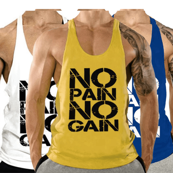 No Pain No Gain Printed Fitness Tank Tops for Men