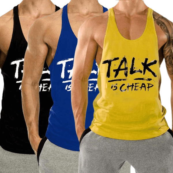 3 PACK TALK IS CHEAP Printed Motivational Work Out Tank Tops