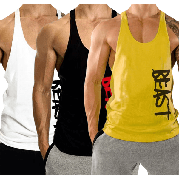 3 PACK Beast Printed Workout Tank Tops Stringers