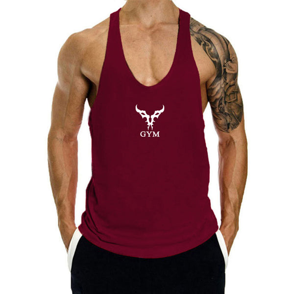 wine red Men's GYM Graphic Fitness Tank Tops