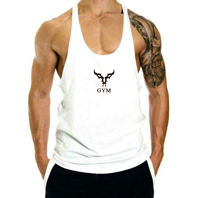 white Men's GYM Graphic Fitness Tank Tops