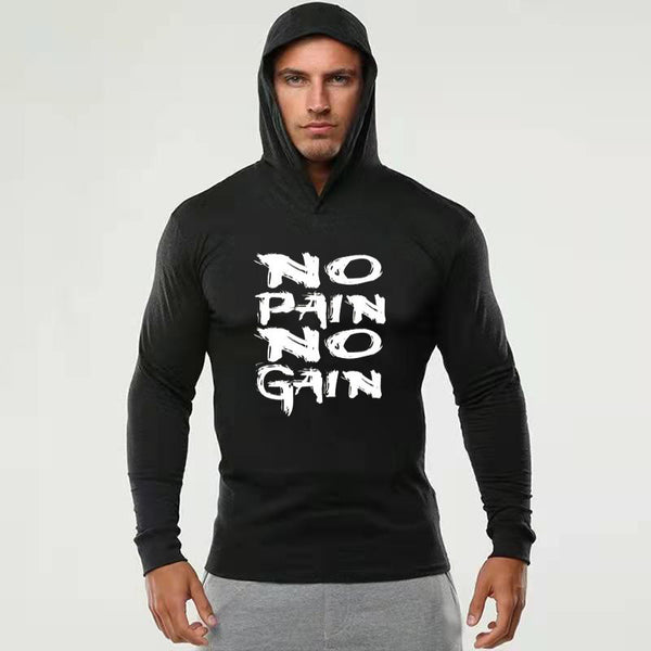 NO PAIN NO GAIN Slim-fit Cotton Long Sleeve Hoodie