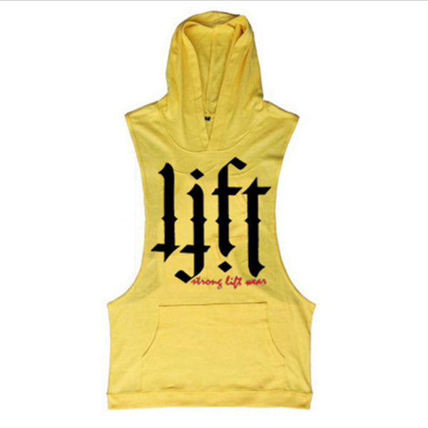 yellow LIFT Letter Stringer Hoodie Tank Tops for Gym