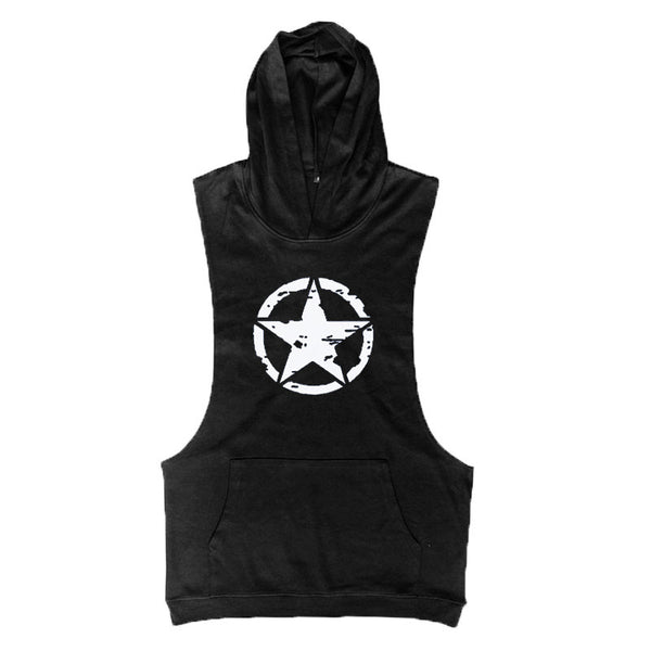 black Men's Star Graphic Hooded Tank