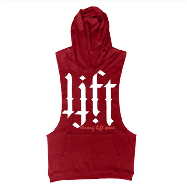 wine red LIFT Letter Stringer Hoodie Tank Tops for Gym